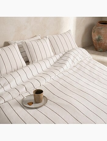 Housse de couette en coton, fils en relief teints, tissu texturé. Sans taies.