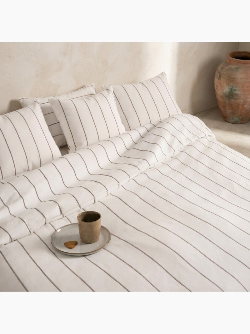 Housse de couette en coton, fils en relief teints, tissu texturé. Sans taies. Ocre - Kiabi