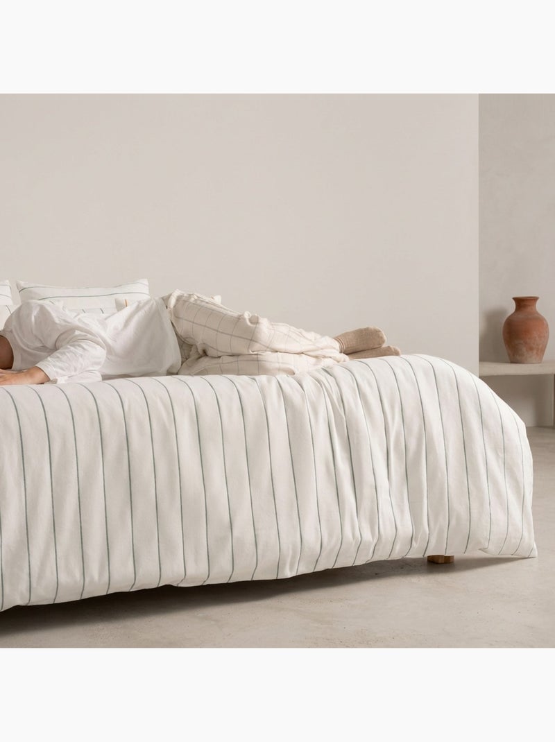 Housse de couette en coton, fils en relief teints, tissu texturé. Sans taies. Vert d'eau - Kiabi