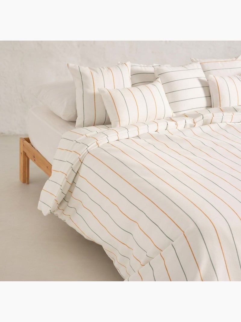 Housse de couette en coton, fils en relief teints, tissu texturé. Sans taies. Vert/Or - Kiabi