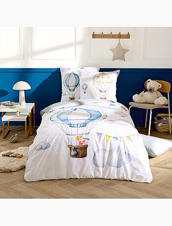 Housse de couette enfant percale de coton montgolfière