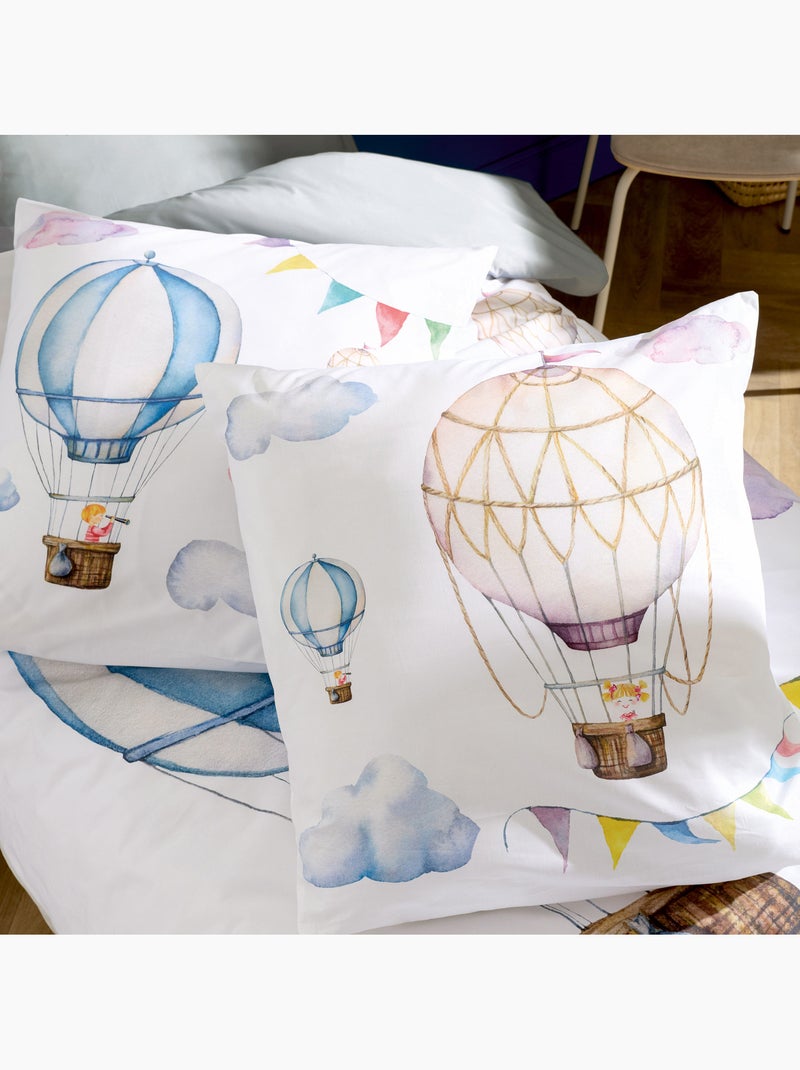 Housse de couette enfant percale de coton montgolfière Bleu - Kiabi