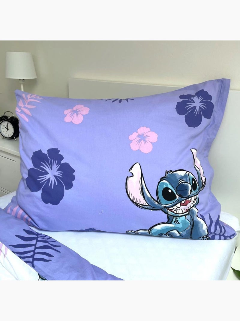 Housse de Couette enfant Stitch Disney 140x200 cm + Taie - Parure de lit coton Violet - Kiabi