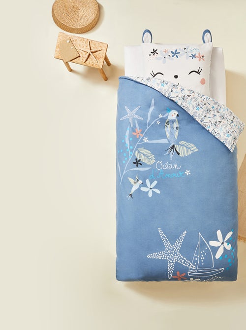 Housse de couette enfant + taie d'oreiller en flanelle Océan d'amour - Kiabi Housse de couette enfant + taie d'oreiller en flanelle Océan d'amour - Kiabi