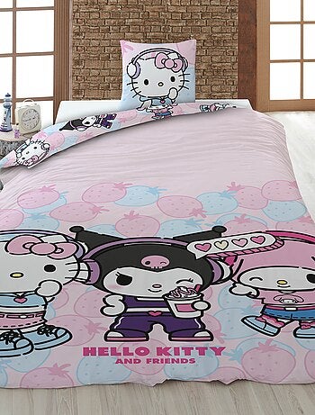 Housse de couette 'Hello Kitty' 140x200 cm avec oreillers