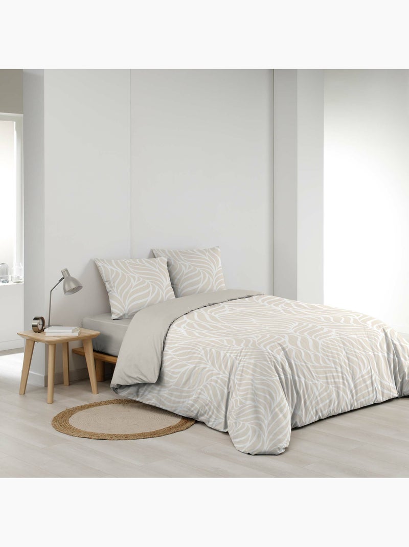 Housse de couette imprimée 57 fils  feuillage moderne – 2 taies incluses Beige - Kiabi