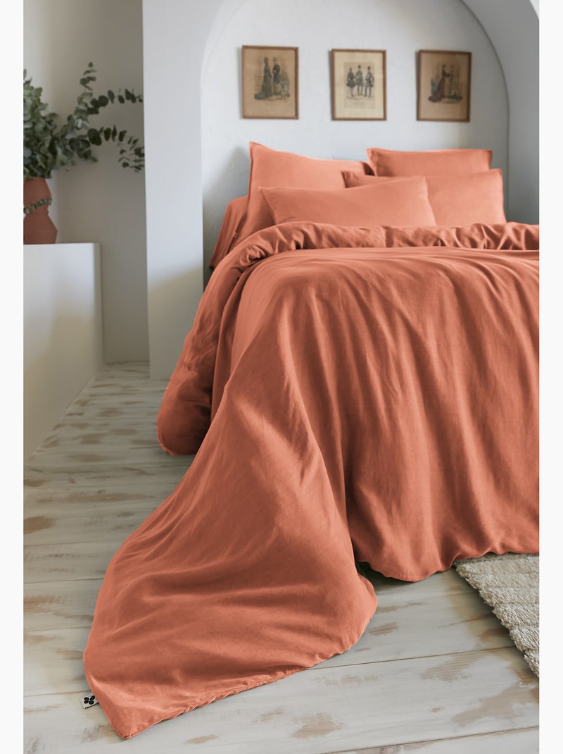 Housse de couette – lyocell uni - finition fermeture éclair -  lysandre Terracotta - Kiabi