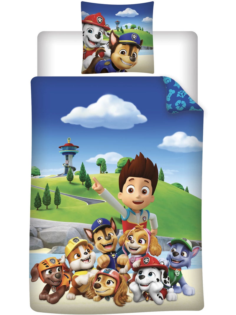 Housse de Couette Pat Patrouille Licence Officielle Nickelodeon 140x200cm + Taie 65x65cm Beige/Vert/Bleu - Kiabi