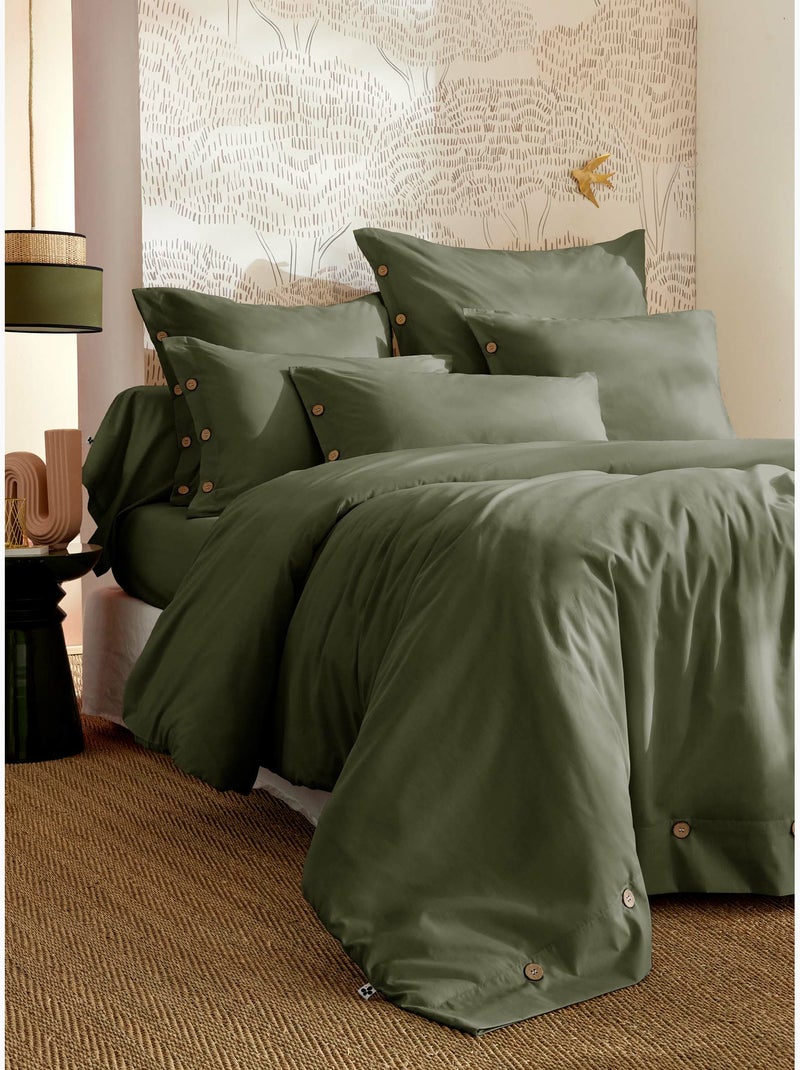 Housse de couette percale de coton 120 fils unie perrine Vert romarin - Kiabi