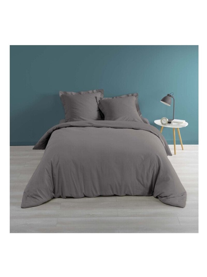 Housse de couette percale de coton 78fils lia promo linge gris anthracite - Kiabi