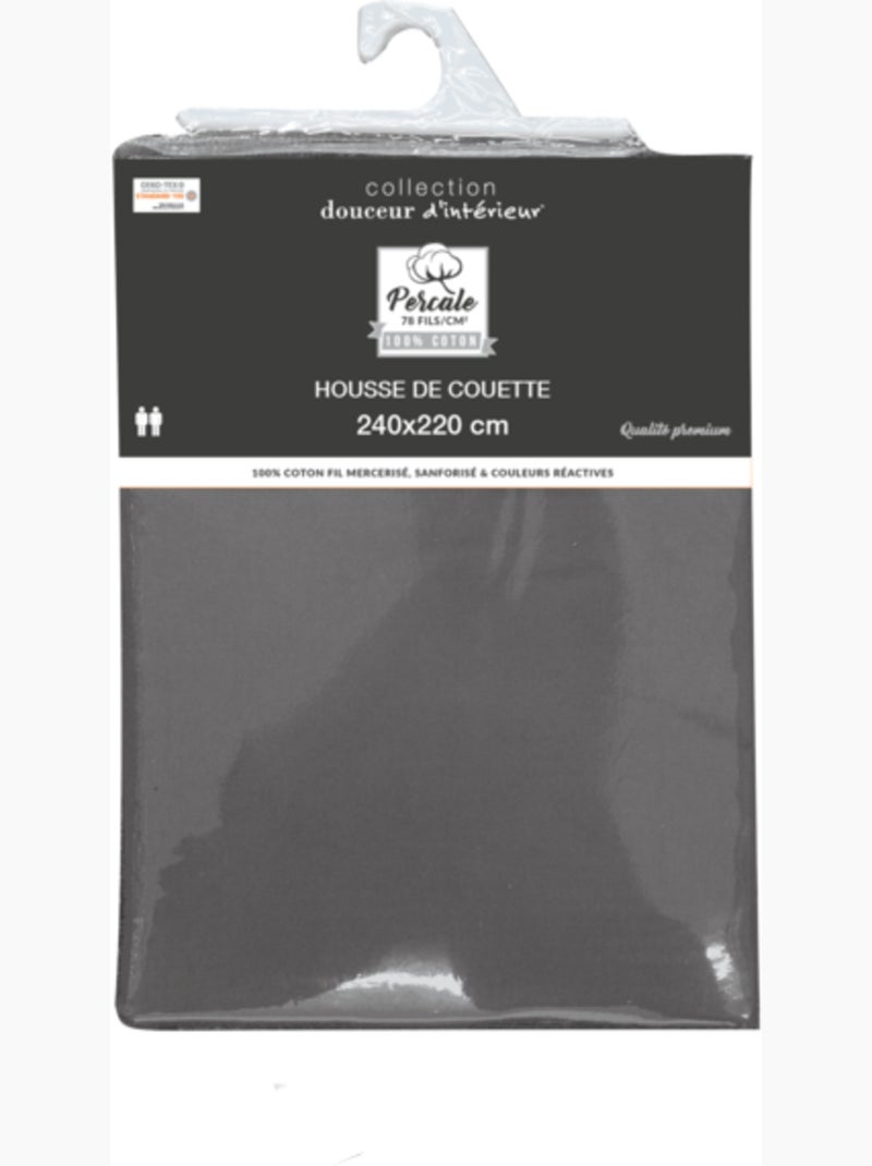Housse de couette percale de coton 78fils lia promo linge gris anthracite - Kiabi