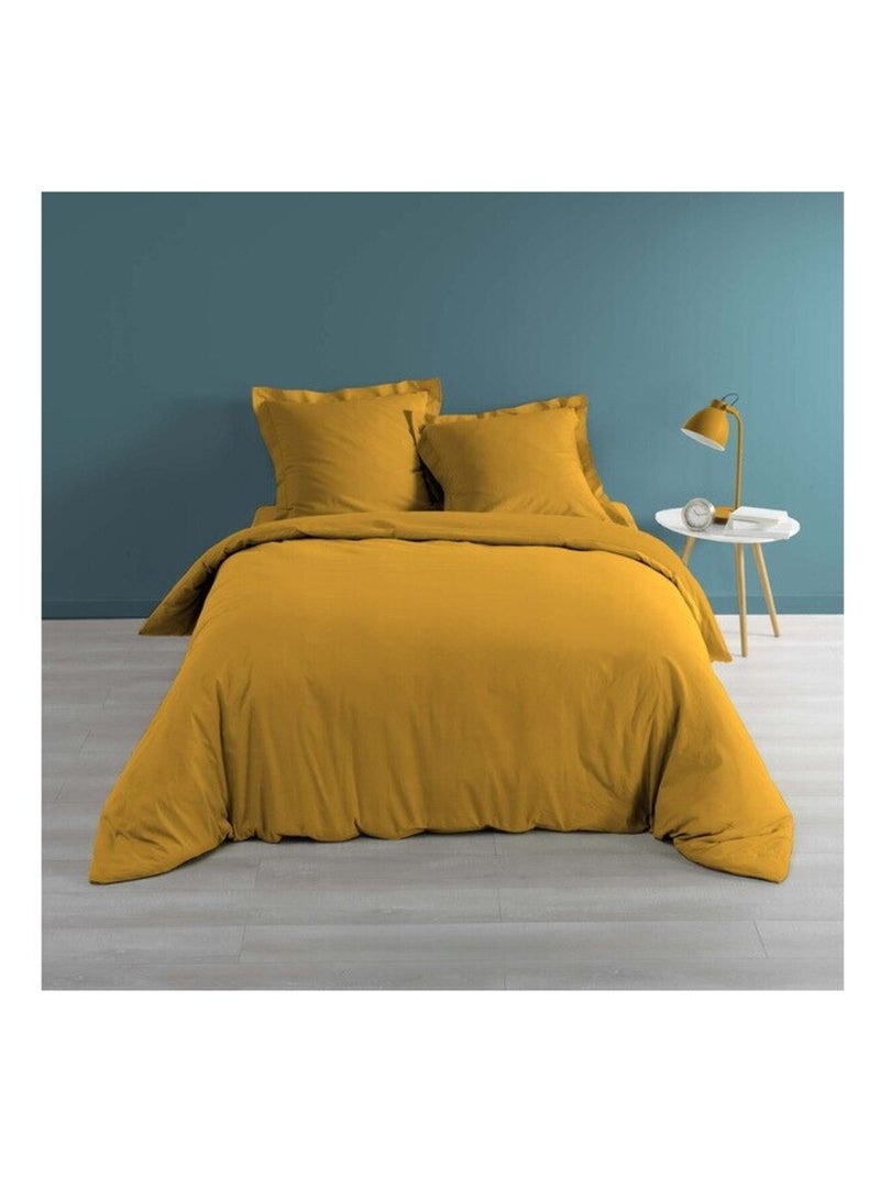 Housse de couette percale de coton 78fils lia promo linge Jaune moutarde - Kiabi