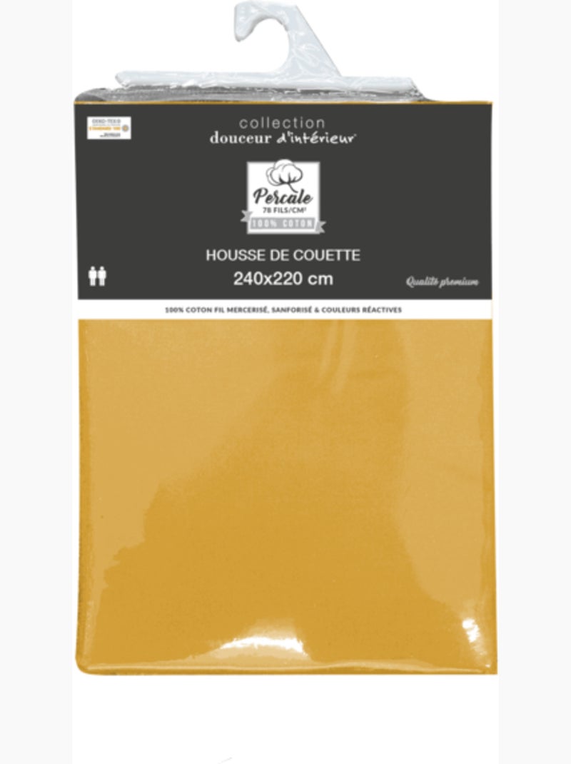 Housse de couette percale de coton 78fils lia promo linge Jaune moutarde - Kiabi