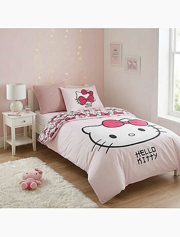 Housse de Couette Polycoton Hello Kitty Licence Officielle Sanrio 140x200cm + Taie 65x65cm