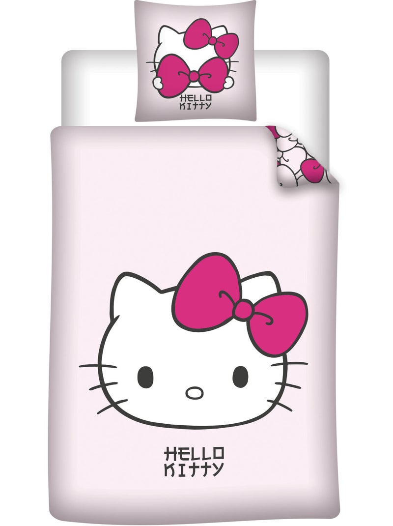 Housse de Couette Polycoton Hello Kitty Licence Officielle Sanrio 140x200cm + Taie 65x65cm Beige/Rose - Kiabi
