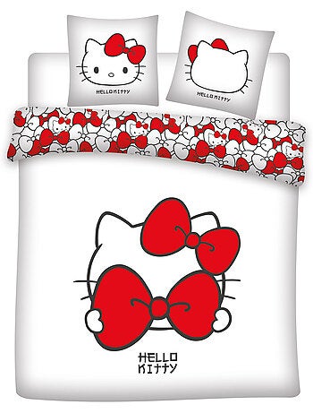 Housse de Couette Polycoton Hello Kitty Licence Officielle Sanrio 220x240cm + 2 Taies 65x65cm
