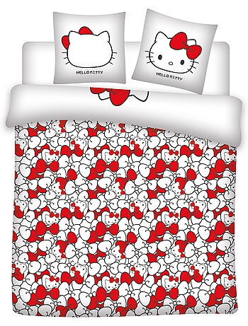 Housse de Couette Polycoton Hello Kitty Licence Officielle Sanrio 220x240cm + 2 Taies 65x65cm