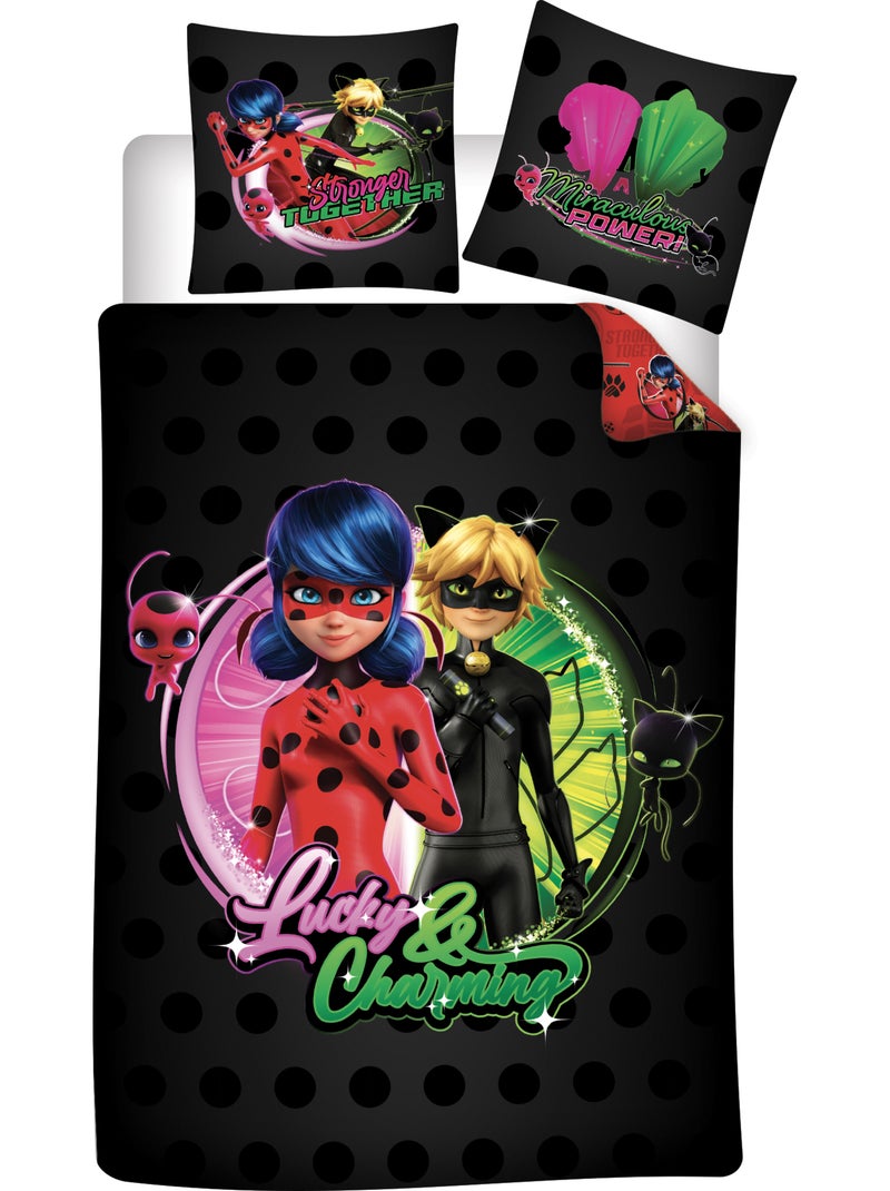 Housse de couette polycoton miraculous ladybug licence officielle 140x200cm + taie 65x65cm Noir Bordeaux - Kiabi