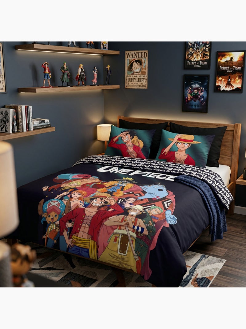 Housse de Couette Polycoton One Piece Licence Officielle 220x240cm + 2 Taies 65x65cm Noir Noir - Kiabi