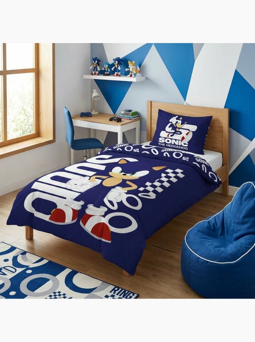 Housse de Couette Polycoton Sonic the Hedgehog Licence Officielle SEGA 140x200cm + Taie 65x65cm - Kiabi Housse de Couette Polycoton Sonic the Hedgehog Licence Officielle SEGA 140x200cm + Taie 65x65cm - Kiabi