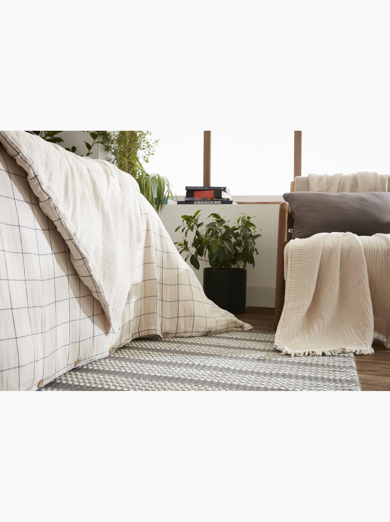 Housse de couette réversible - gaze de coton tissée teinte - grands carreaux - gaïa match Beige Pampa - Kiabi