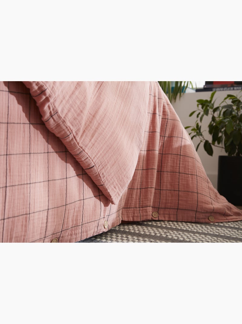 Housse de couette réversible - gaze de coton tissée teinte - grands carreaux - gaïa match Peche - Kiabi