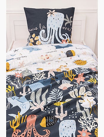 Housse de couette réversible + 1 taie d’oreiller – coton 57 fils – imprimé octopia