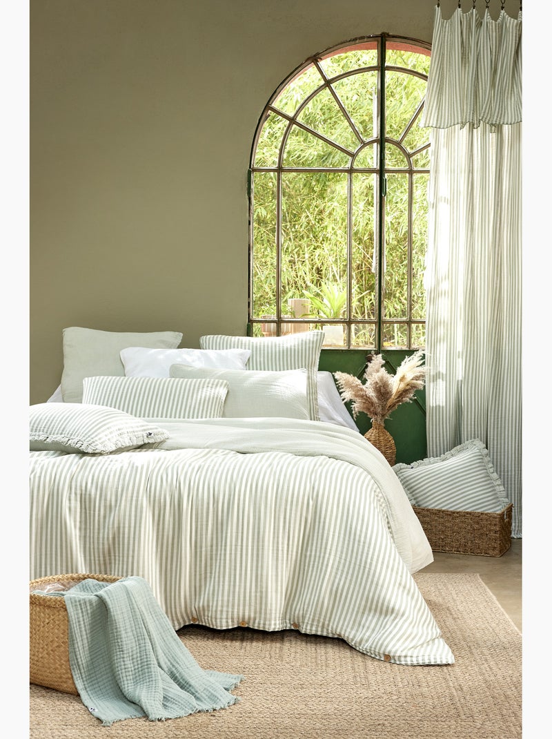 Housse de couette réversible double gaze de coton 125 g/m² livia Vert eucalyptus - Kiabi