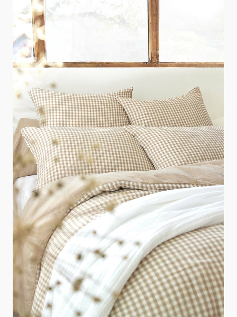Housse de couette réversible – gaze de coton tissée teintée – carreaux vichy - vickie Beige Ficelle - Kiabi