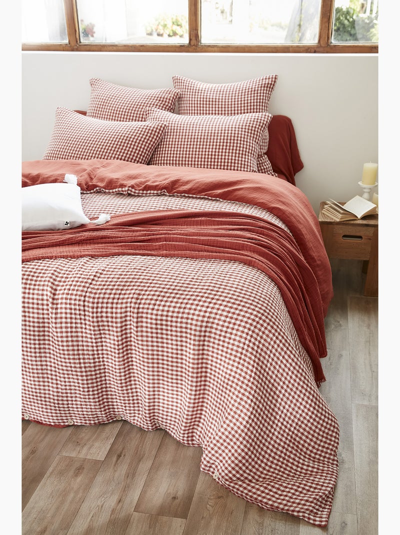Housse de couette réversible – gaze de coton tissée teintée – carreaux vichy - vickie Terracotta - Kiabi
