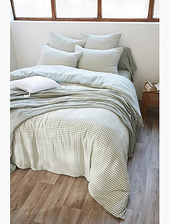 Housse de couette réversible – gaze de coton tissée teintée – carreaux vichy - vickie