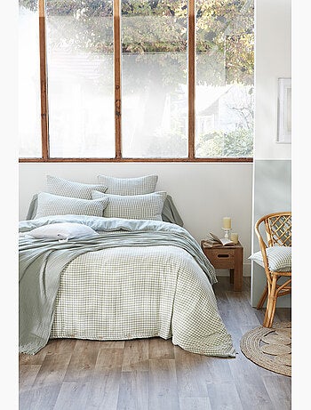 Housse de couette réversible – gaze de coton tissée teintée – carreaux vichy - vickie