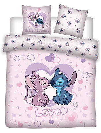 Housse de Couette Stitch et Angel Love Licence Officielle Disney 220x240cm + Taies 65x65cm