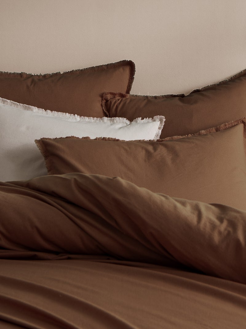 Housse de couette unie en coton, coton lavé Marron chocolat - Kiabi