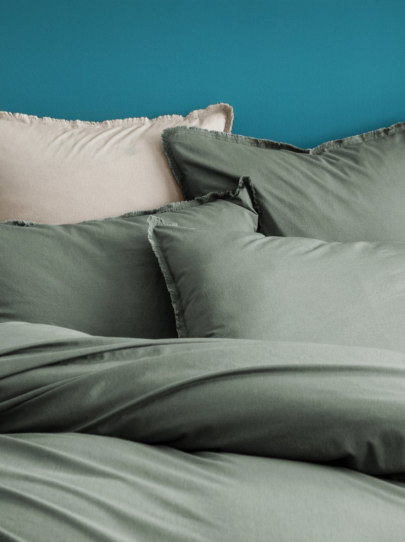 Housse de couette unie en coton, coton lavé Vert kaki clair - Kiabi