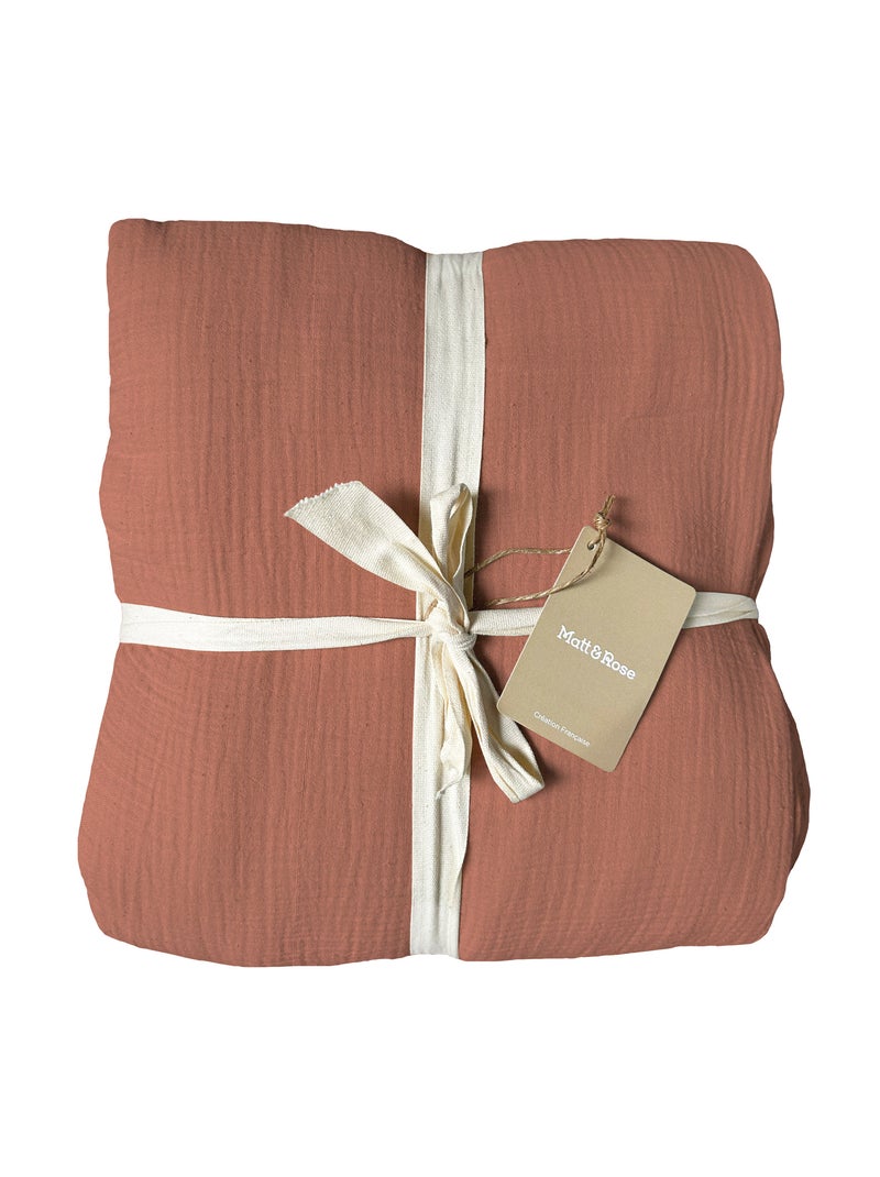 Housse de couette unie en coton, gaze de coton Terracotta - Kiabi