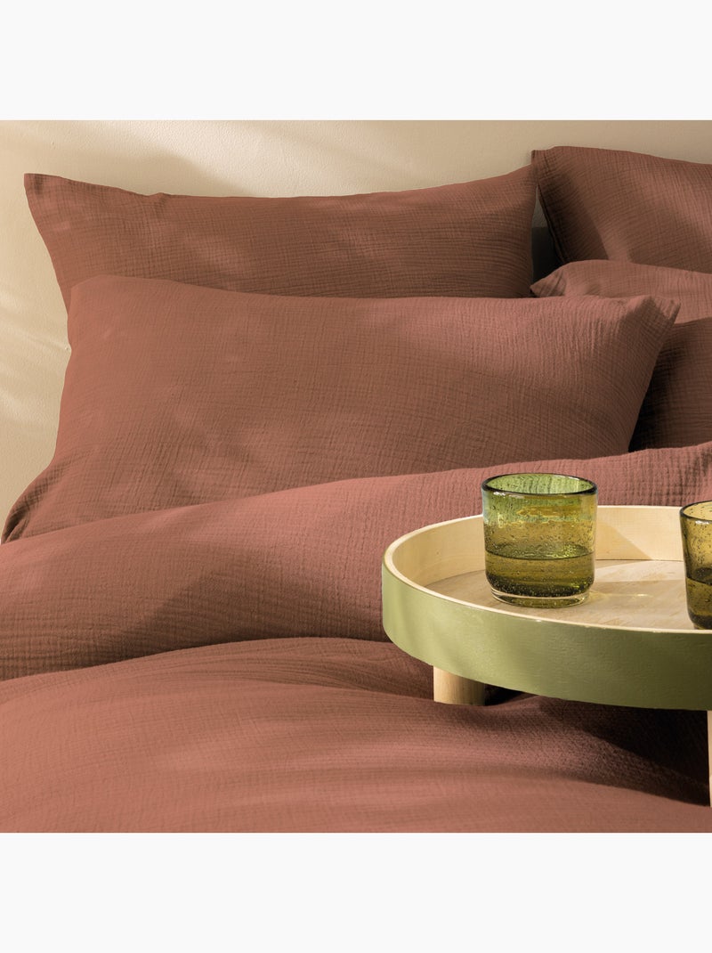 Housse de couette unie en coton, gaze de coton Terracotta - Kiabi