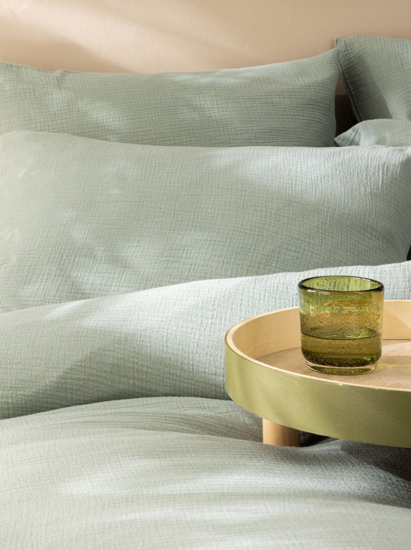 Housse de couette unie en coton, gaze de coton Vert kaki clair - Kiabi