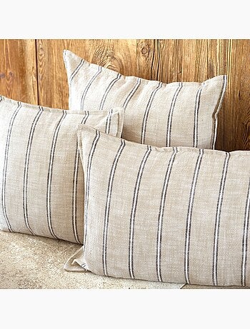 Housse de coussin 100% coton rayures rustiques lourmarin