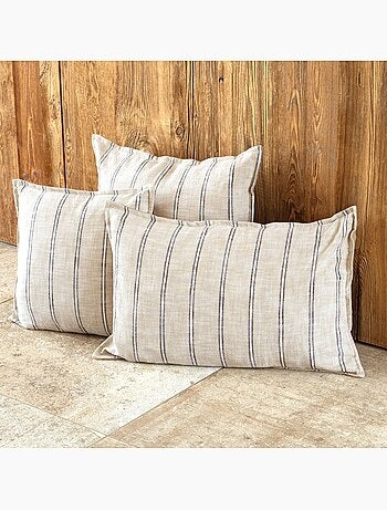 Housse de coussin 100% coton rayures rustiques lourmarin