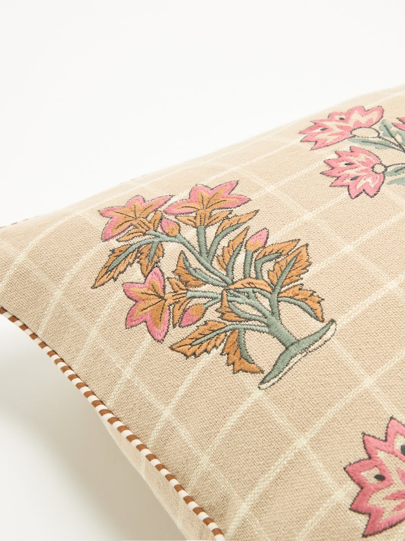 Housse de coussin carré à fleurs brodées Beige - Kiabi