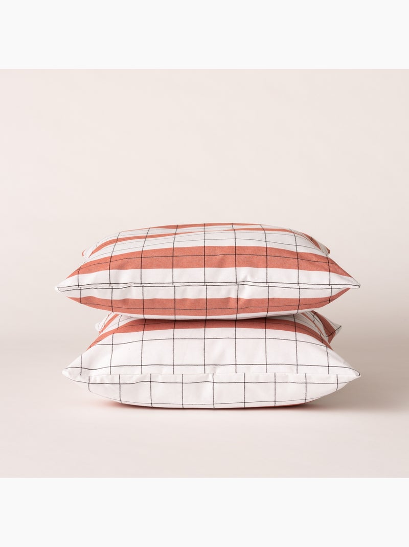 Housse de coussin carrée à rayures avec carreaux en relief - Gamusi. Brique - Kiabi