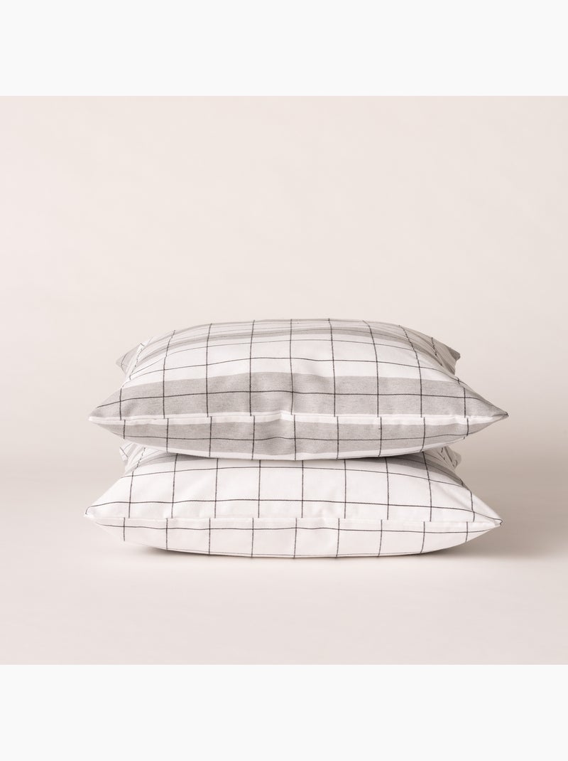 Housse de coussin carrée à rayures avec carreaux en relief - Gamusi. Gris - Kiabi
