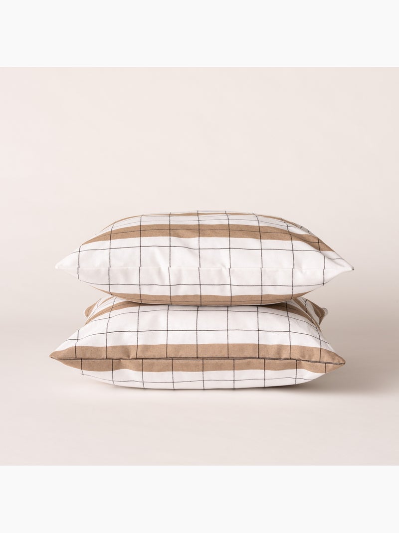 Housse de coussin carrée à rayures avec carreaux en relief - Gamusi. Taupe - Kiabi