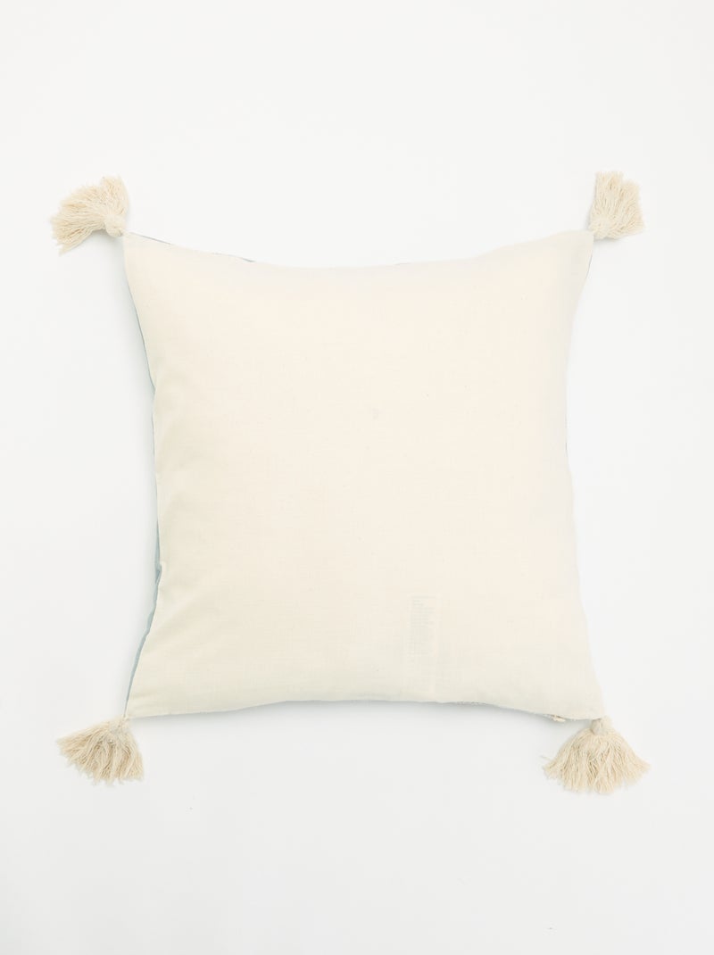 Housse de coussin carrée avec pompons Bleu - Kiabi