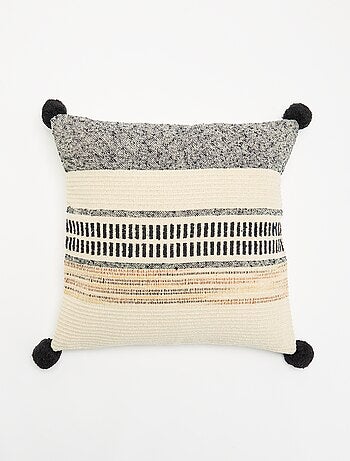 Housse de coussin carrée avec pompons