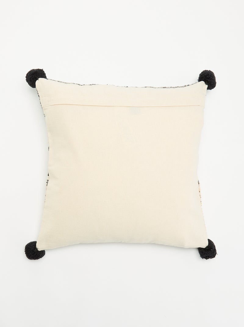 Housse de coussin carrée avec pompons Noir - Kiabi