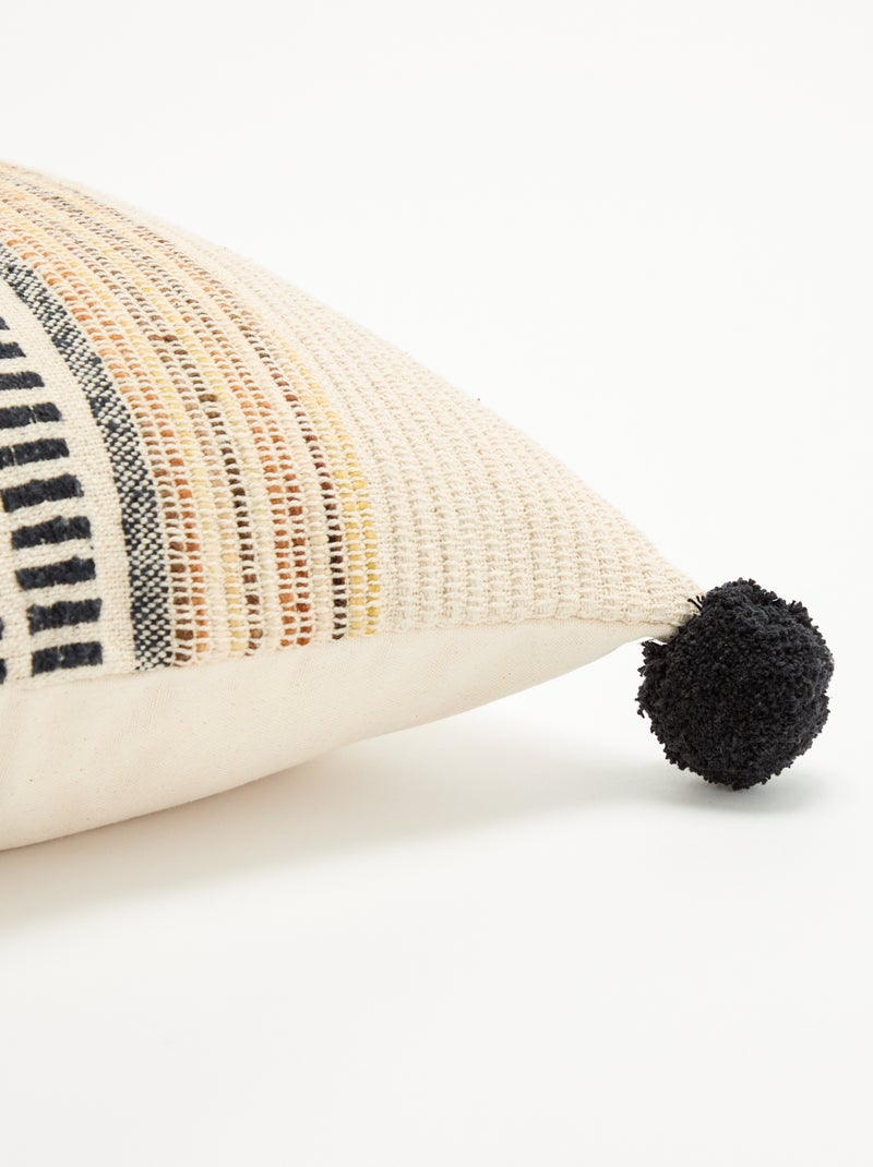 Housse de coussin carrée avec pompons Noir - Kiabi