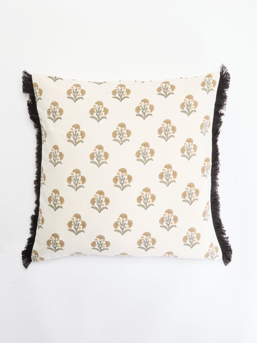 Housse de coussin imprimée avec franges - Kiabi