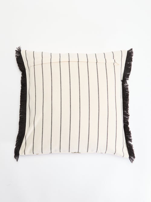 Housse de coussin imprimée avec franges - Kiabi
